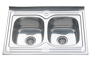 Мойка прямоугольная накладная 8060S, 800х600х180 мм с двумя чашами, из полированной нержавейки 0,6 мм